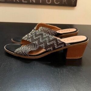 Groove Lacy Slide Sandals Black Cream Zigzag Block Heel Size 10